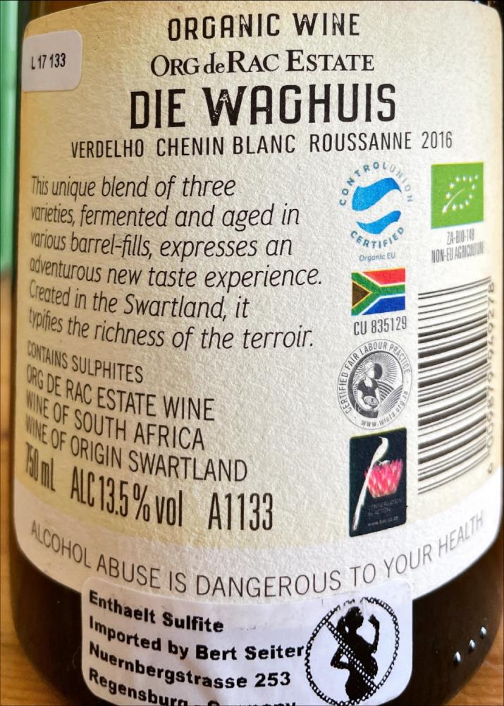 16 DIE WAGHUIS white,  ORG DE RAC,  organic wines