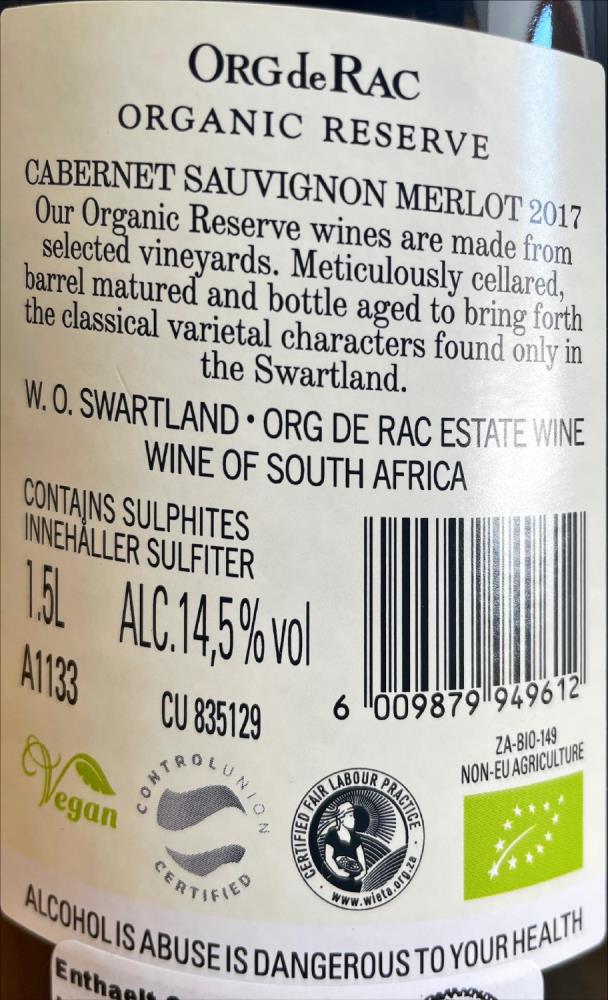17 ORG DE RAC Cab.Sauvignon-Merlot Reserve Magnum