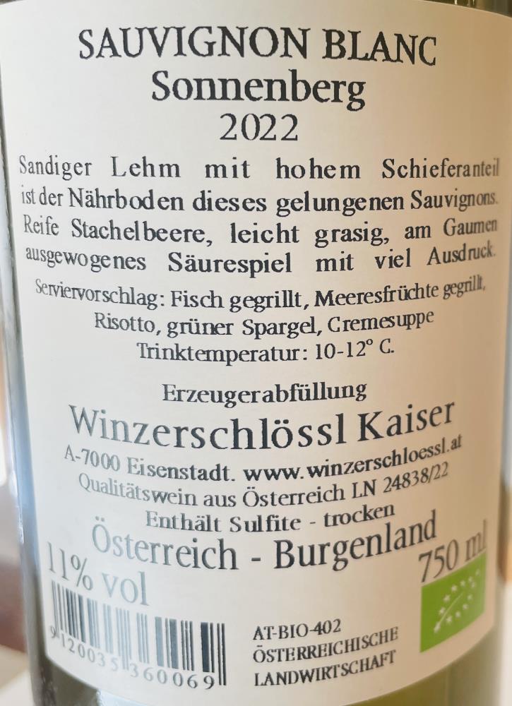 22 Sauvignon Blanc Sonnenberg,  Weing. Kaiser BIO