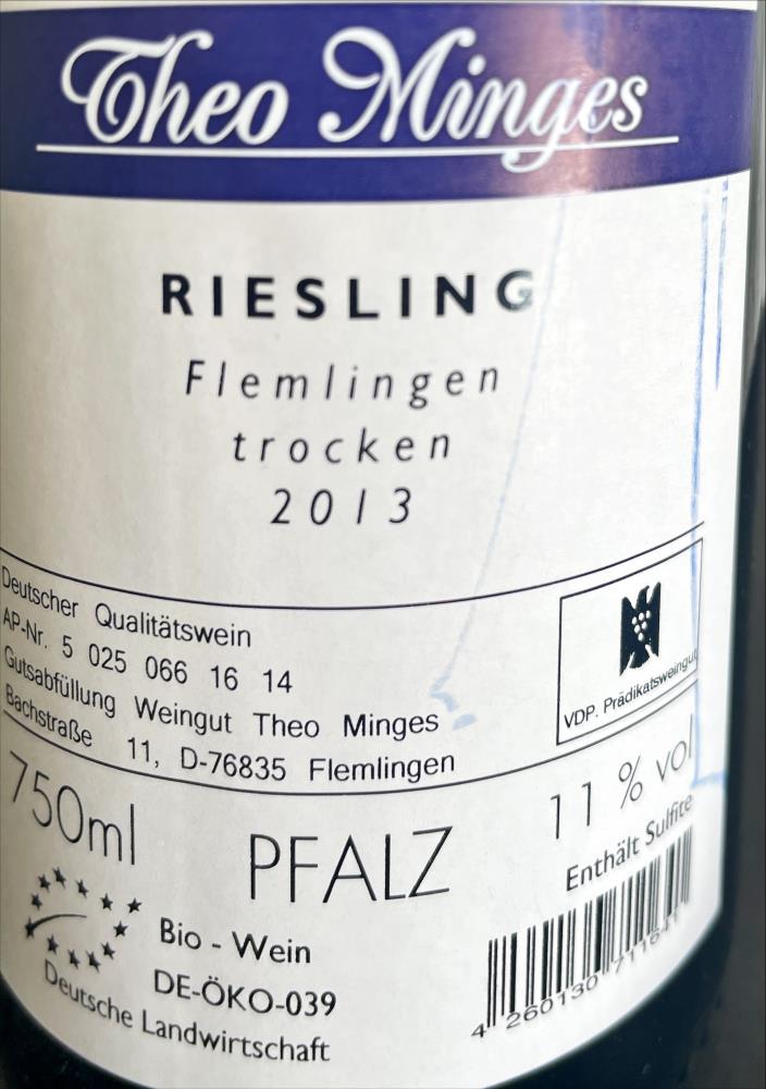 13 Riesling QbA.tr.Flemlingen Weing.T.MINGES Bio