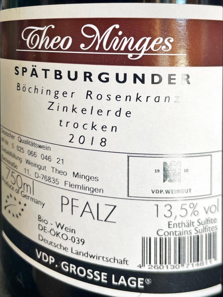 18 Spätburgunder ZE, GG Großes Gewächs,  Weingut Theo Minges