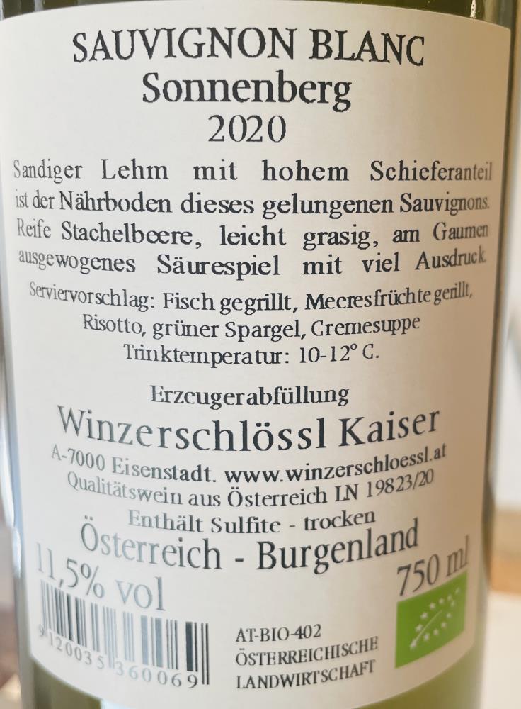 20 Sauvignon Blanc Sonnenberg,  Weing. Kaiser BIO