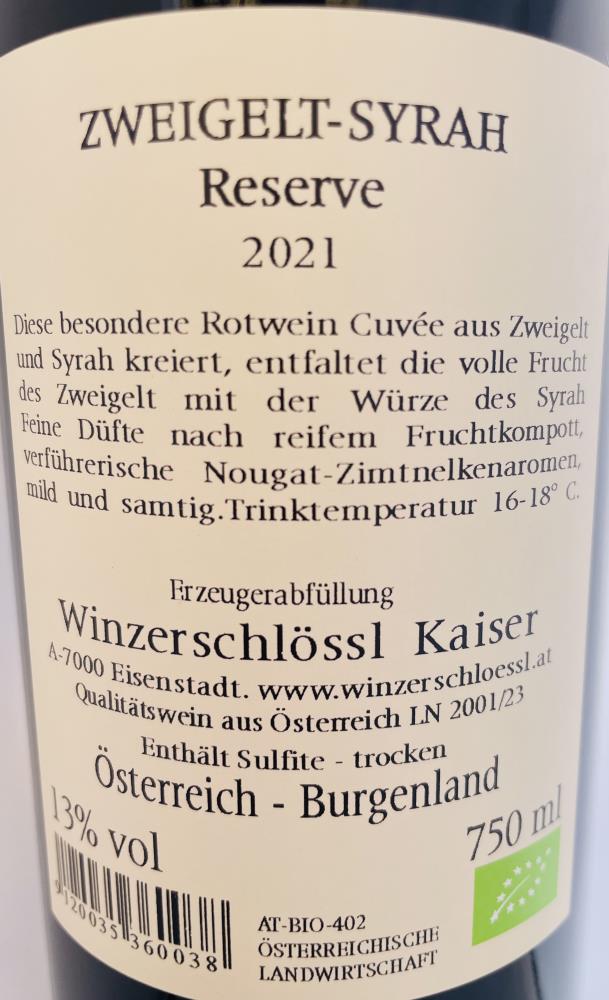 21 Zweigelt-Syrah (Zweisy) BIO Weingut Kaiser