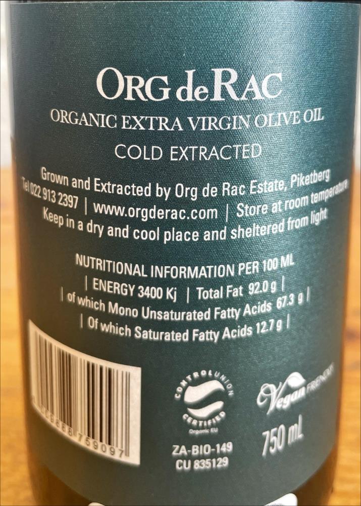 organic Olive Oil from Org de Rac 750 ml