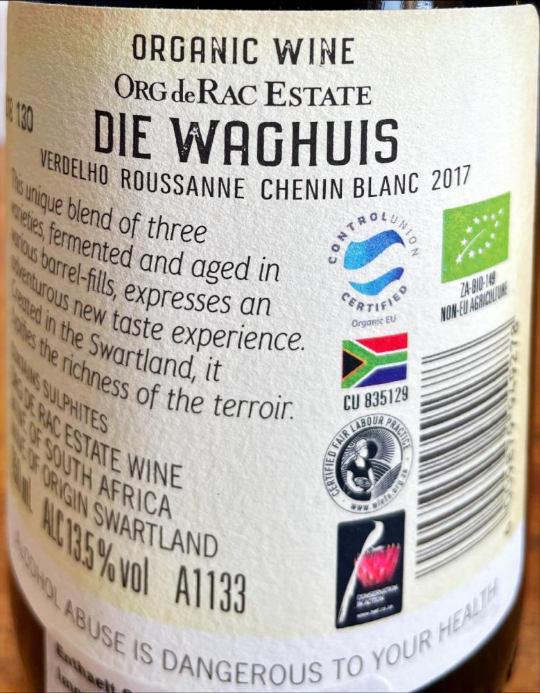 17 DIE WAGHUIS Wit,  ORG DE RAC,  organic wines